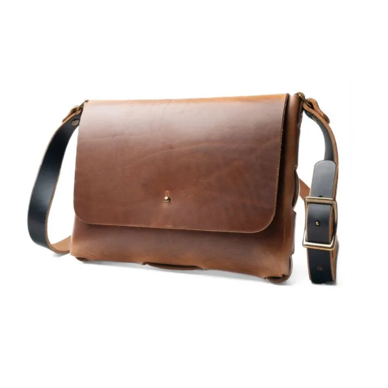Light Brown First-Grain Buffalo Leather Shoulder Bag